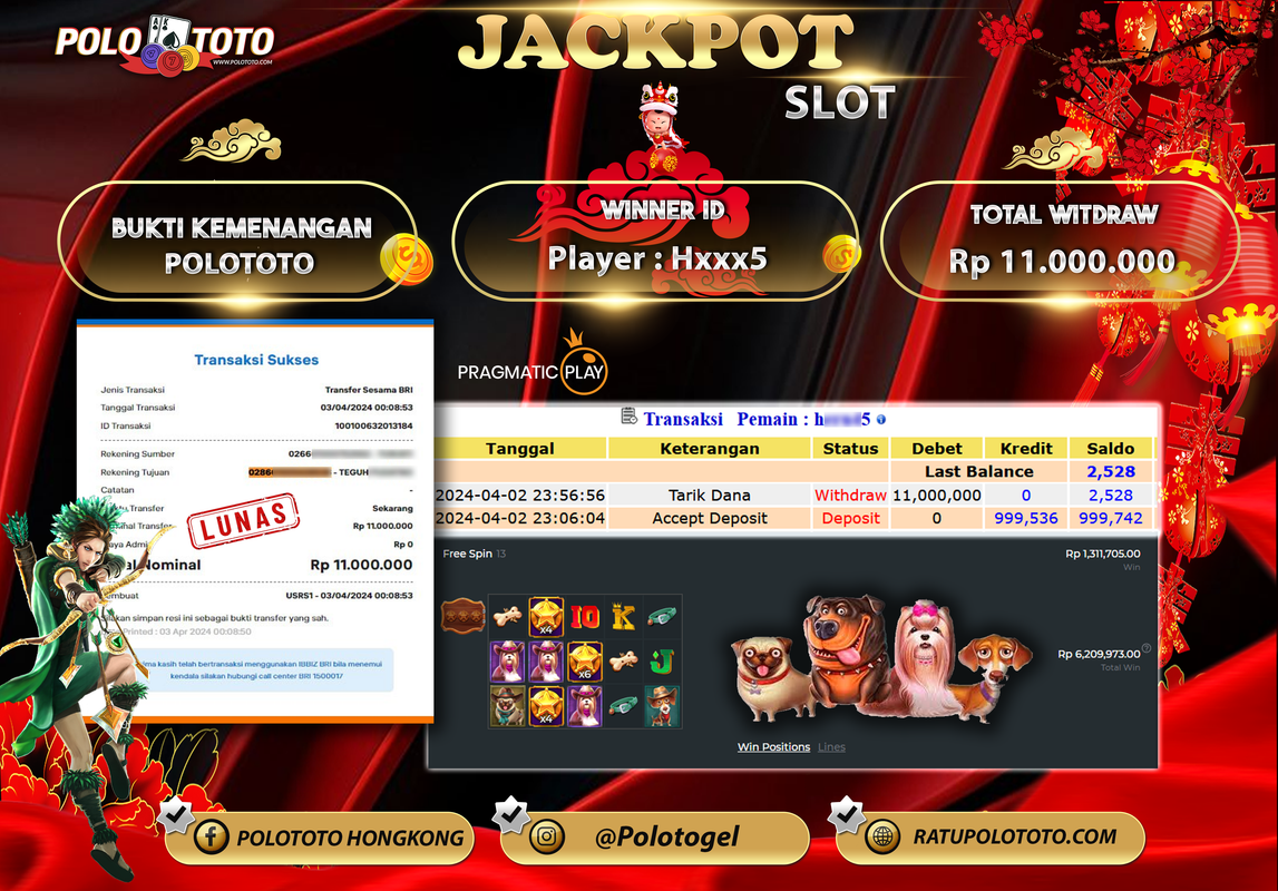 POLOTOTO JACKPOT SLOT PRAMAGTIC  Rp. 11.000.000,- LUNAS