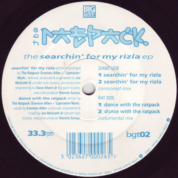 25/03/2023 - The Ratpack – The Searchin' For My Rizla EP (Vinyl, 12, 33 ⅓ RPM, EP)(Big Giant Music – bgt02)  1992 R-107433-1212790857