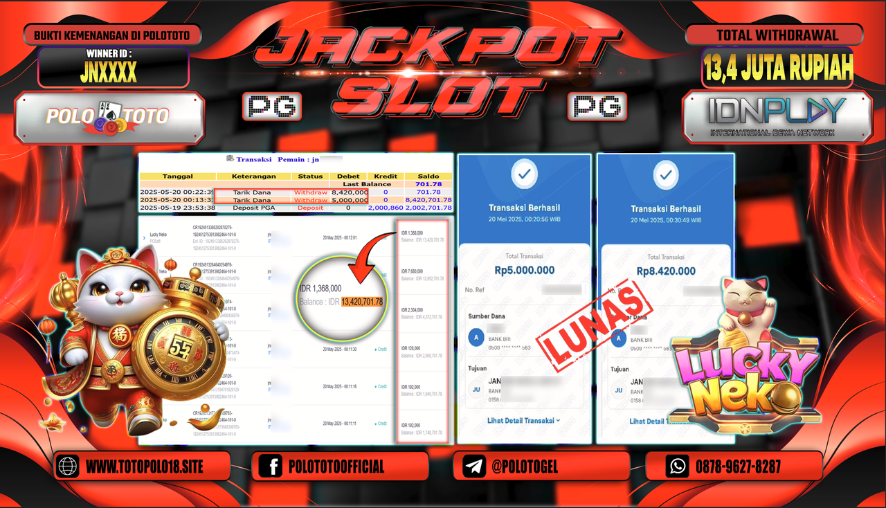POLOTOTO JACKPOT SLOT LUCKY NEKO Rp.13.420.000,-