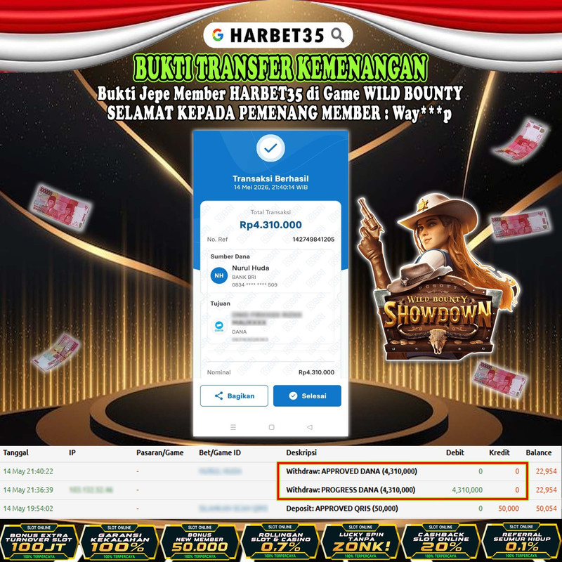 HARBET35 JEPE! Di Game Wild Bounty Rp 4.310.000,- LUNAS!