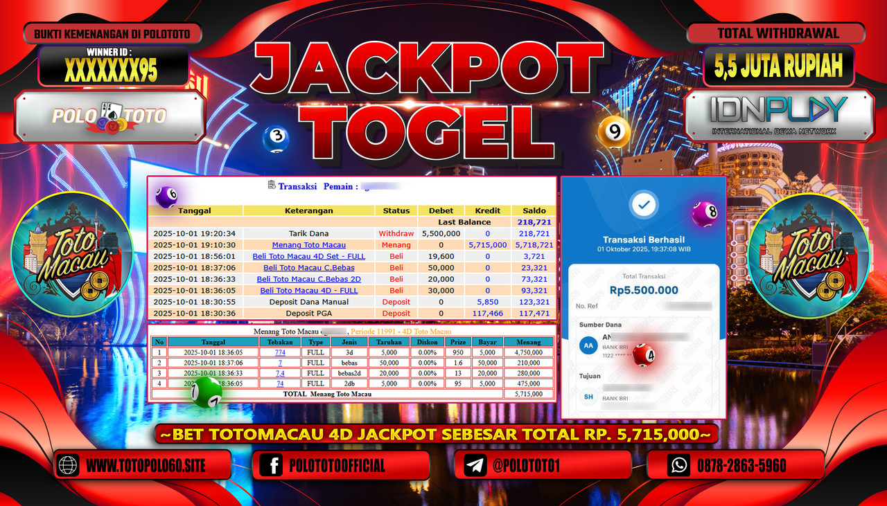 POLOTOTO JACKPOT TOGEL TOTO MACAU Rp.5.500.000,- LUNAS