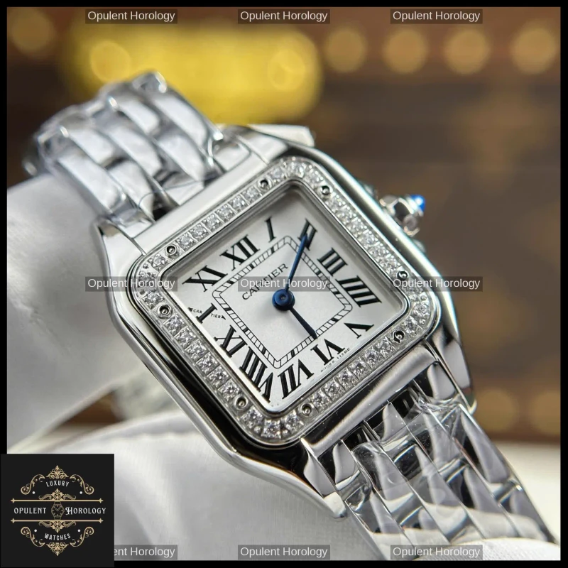 Cartier Panthere Mini Women's Watch Polished Steel 23x30mm White Dial - Super Clone