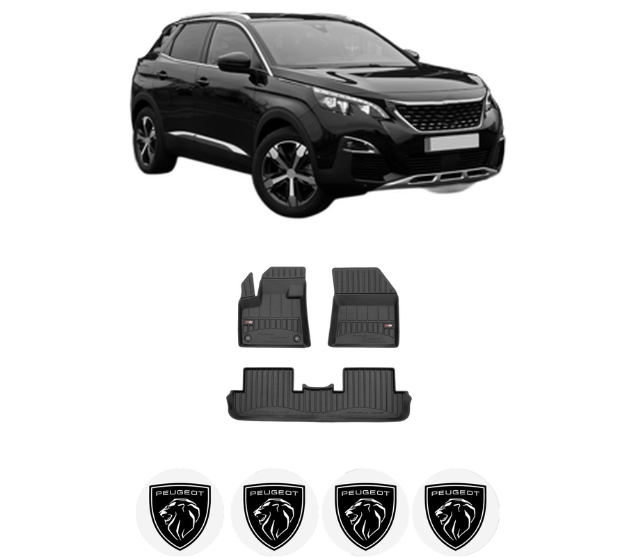 Set covorase presuri PEUGEOT 3008 II SUV (MC_, MR_, MJ_, M4_) din 2016-2023, auto, din cauciuc thermoplastic, 4 Stickere auto cu PEUGEOT