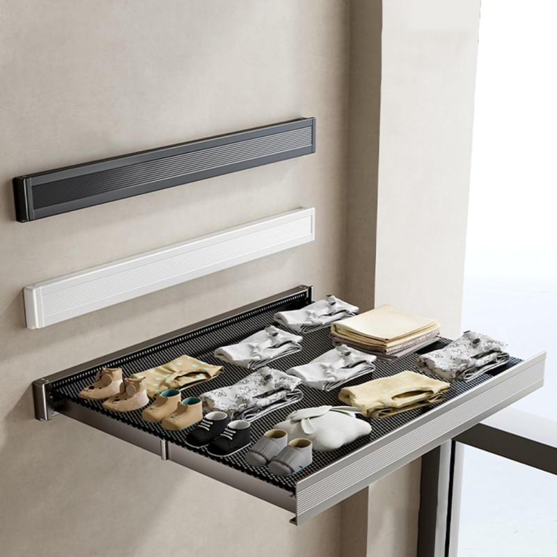 Space-Saving Wall-Mounted Clothes Drying Rack with Sliding Hooks   