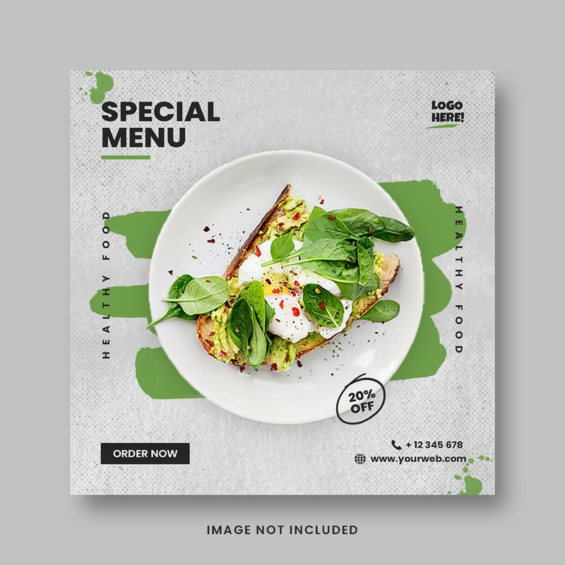 Green healthy food menu promotion social media instagram post banner template