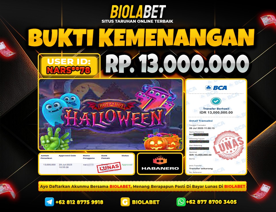 BIOLABET JACKPOT HABANERO Rp.13.000.000.,- LUNAS