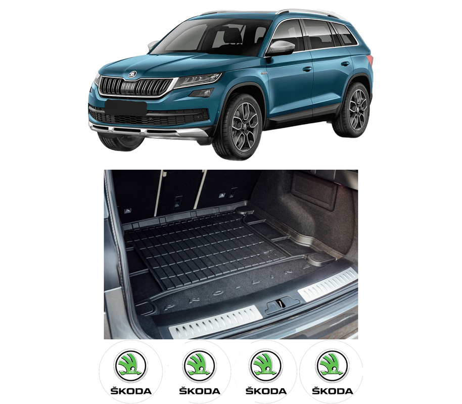 Tavita Portbagaj SKODA KODIAQ I (NS6, NS7, NV7) din 2016-2021, Protectie Portbagaj Auto, 4x Stickere auto cu SKODA