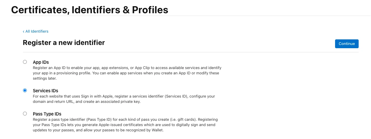Register a new Identifier page