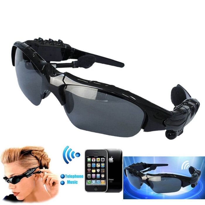 Lentes de sol con audífonos Bluetooth integrados en las patillas.