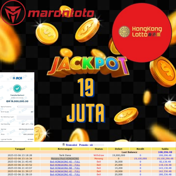 Bukti Kemenangan Member Marontoto Sebesar 19,000,000 JuTa