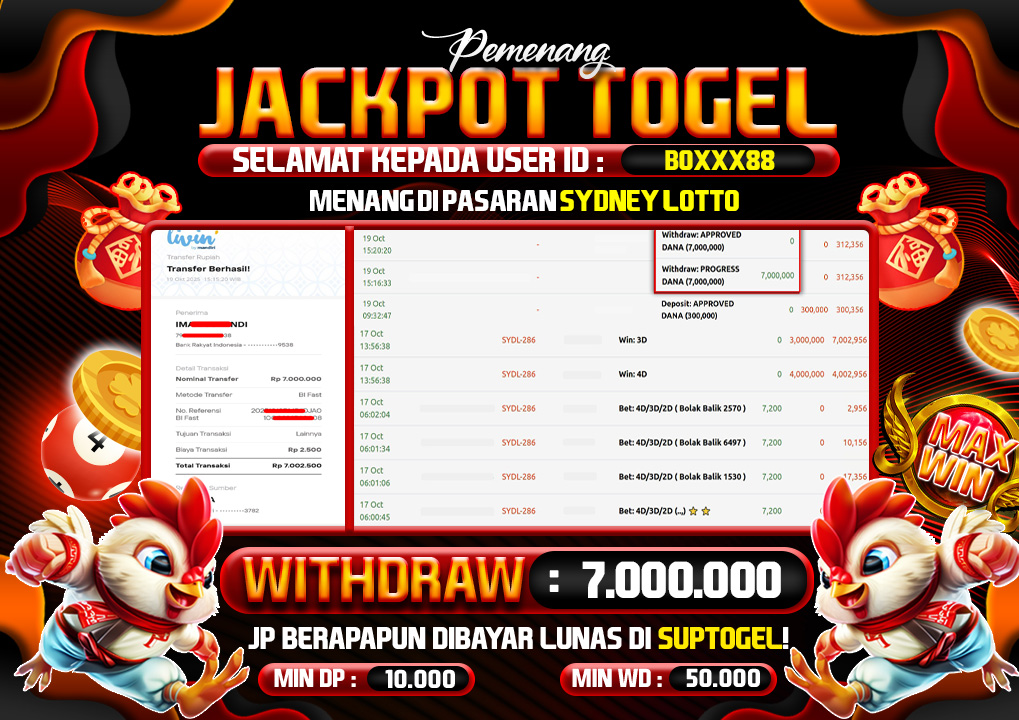  BUKTI KEMENANGAN 18 OCTOBER 2025 MENANG DI PERMAINAN TOGEL PASARAN SYDNEY LOTTO 7 JT