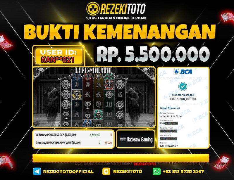 BUKTI KEMENANGAN 14 JULI 2025 LIFE AND DEATH 5 JUTA 