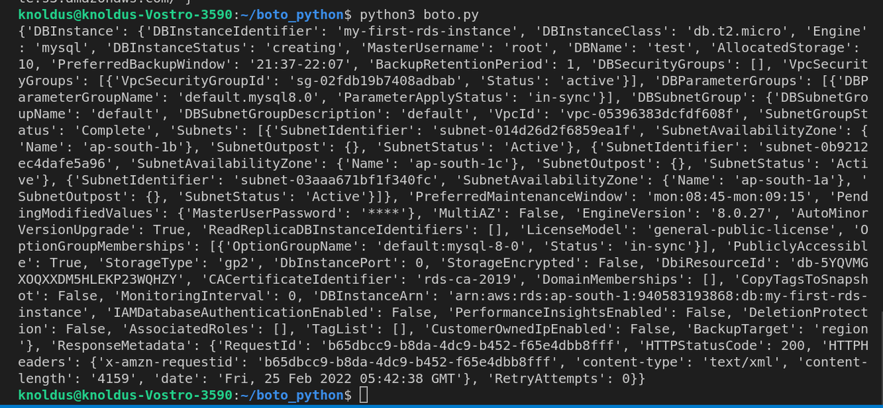 AWS RDS instance cli