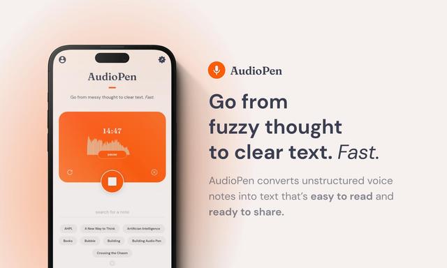 AudioPen - AI-сервис для преобразования голосовых заметок в структурированный, читабельный текст — удобно для идей, заметок, лекций и встреч