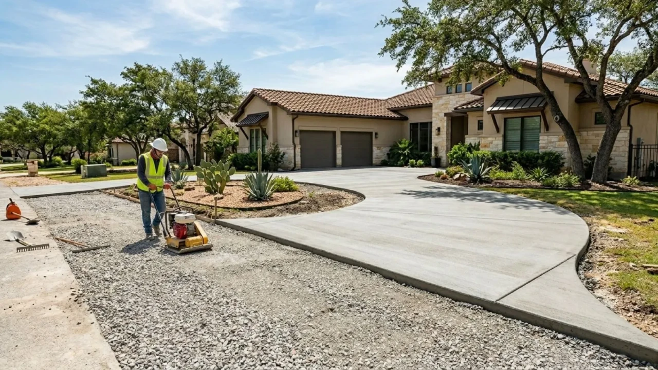 Crushed Limestone Base Concrete Driveway San Antonio