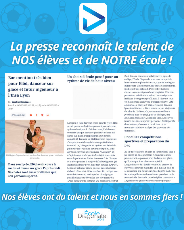 La presse reconnaît le talent de NOS élèves et de NOTRE école