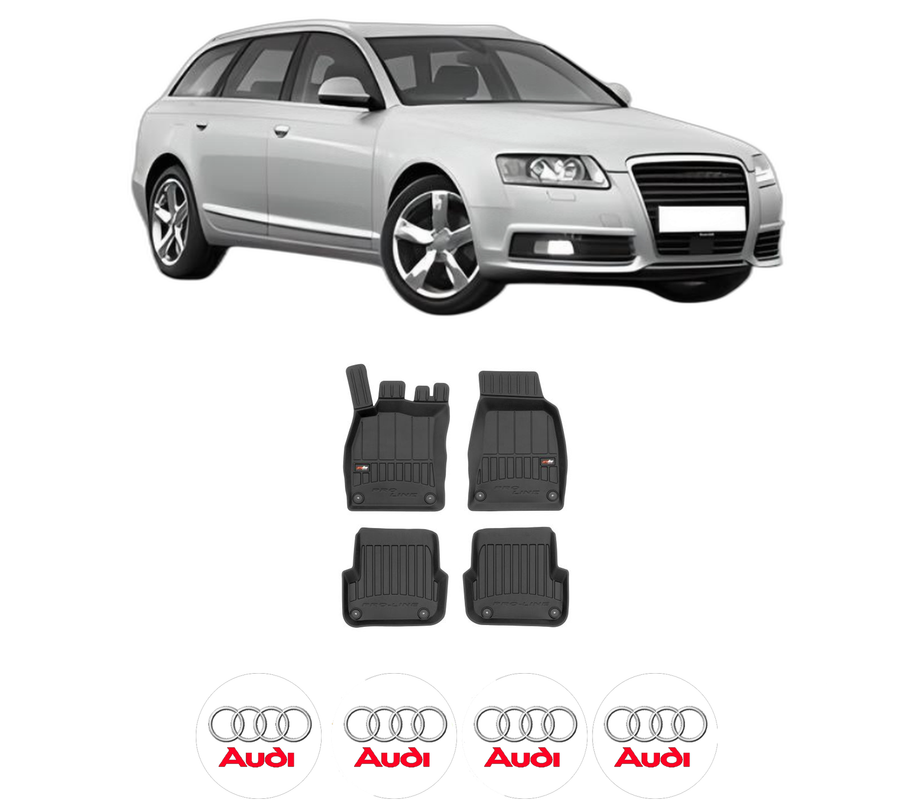 Set covorase presuri AUDI A6 Allroad C6 (4FH) din 2006-2011, auto, din cauciuc thermoplastic, 4 Stickere auto cu AUDI