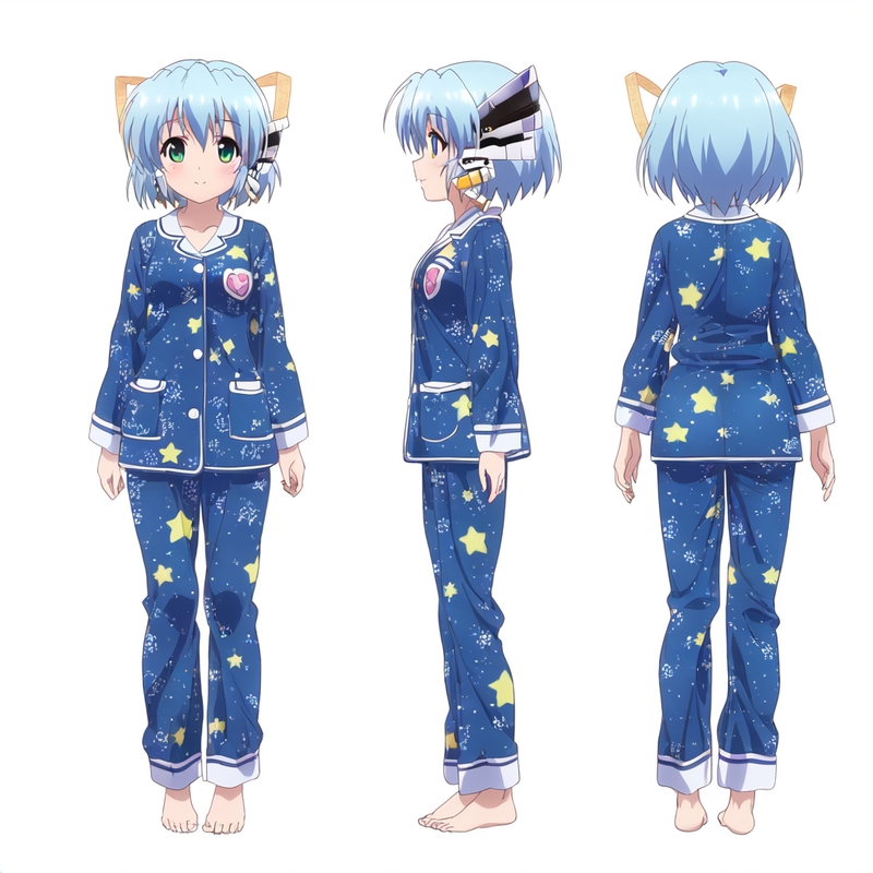 1girl, Hoshino Yumemi (planetarian), {{{pajamas}}}, blue hair, green eyes, small s-2052108538
