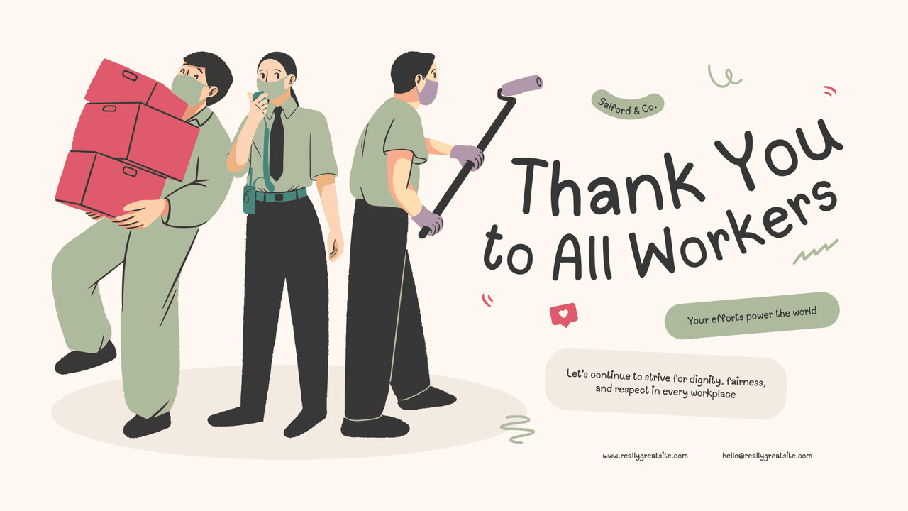 Tan Green and Black Illustrative Labor Day Presentation