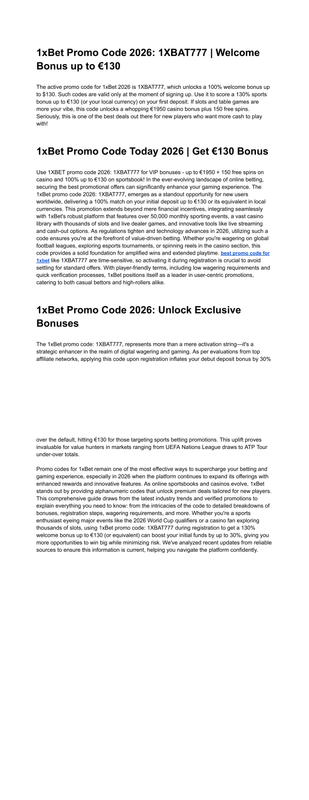 Top 1x Bet Promo Code 2026 Bonus up to 130