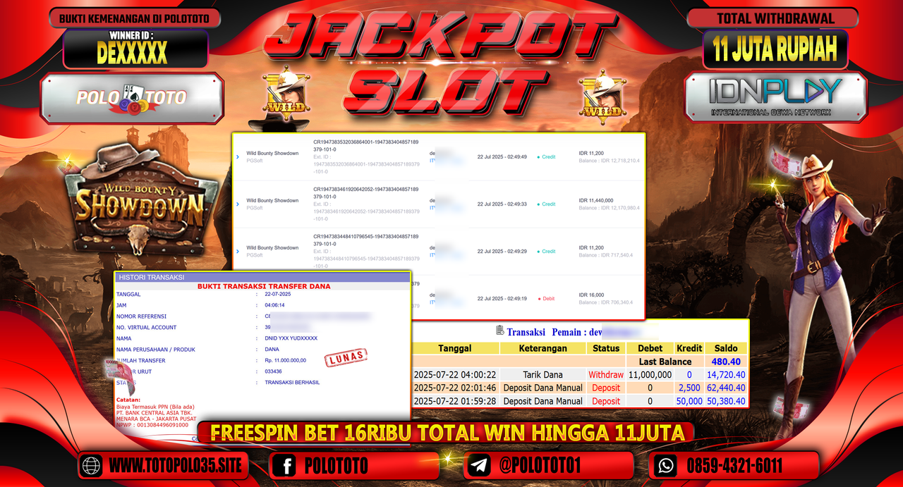 POLOTOTO JACKPOT SLOT WILD BOUNTY SHOWDOWN Rp.11.000.000,- LUNAS