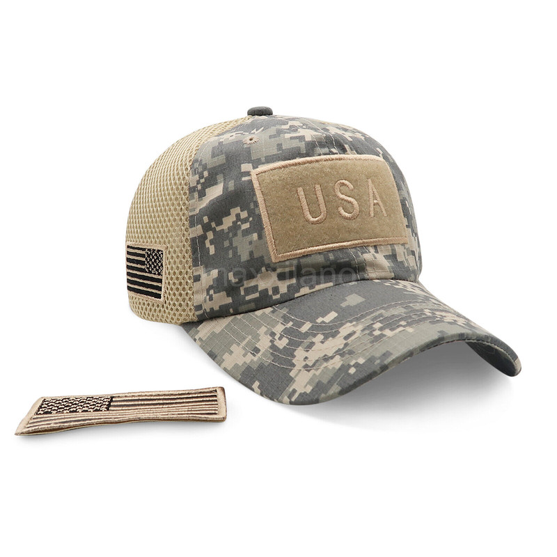 Baseball Cap camo military hat detachable American flag patch