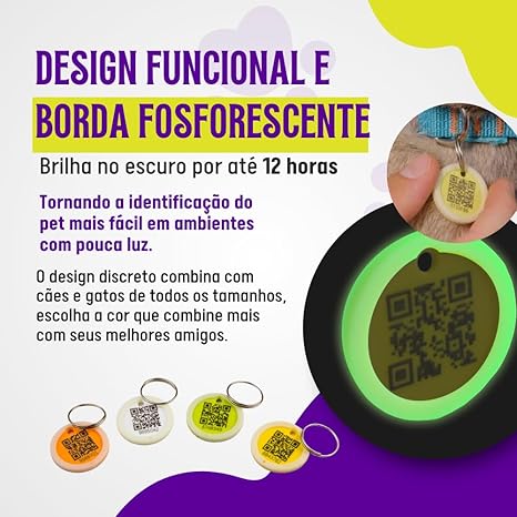 Plaquinha AnimallTag com anel fosforescente