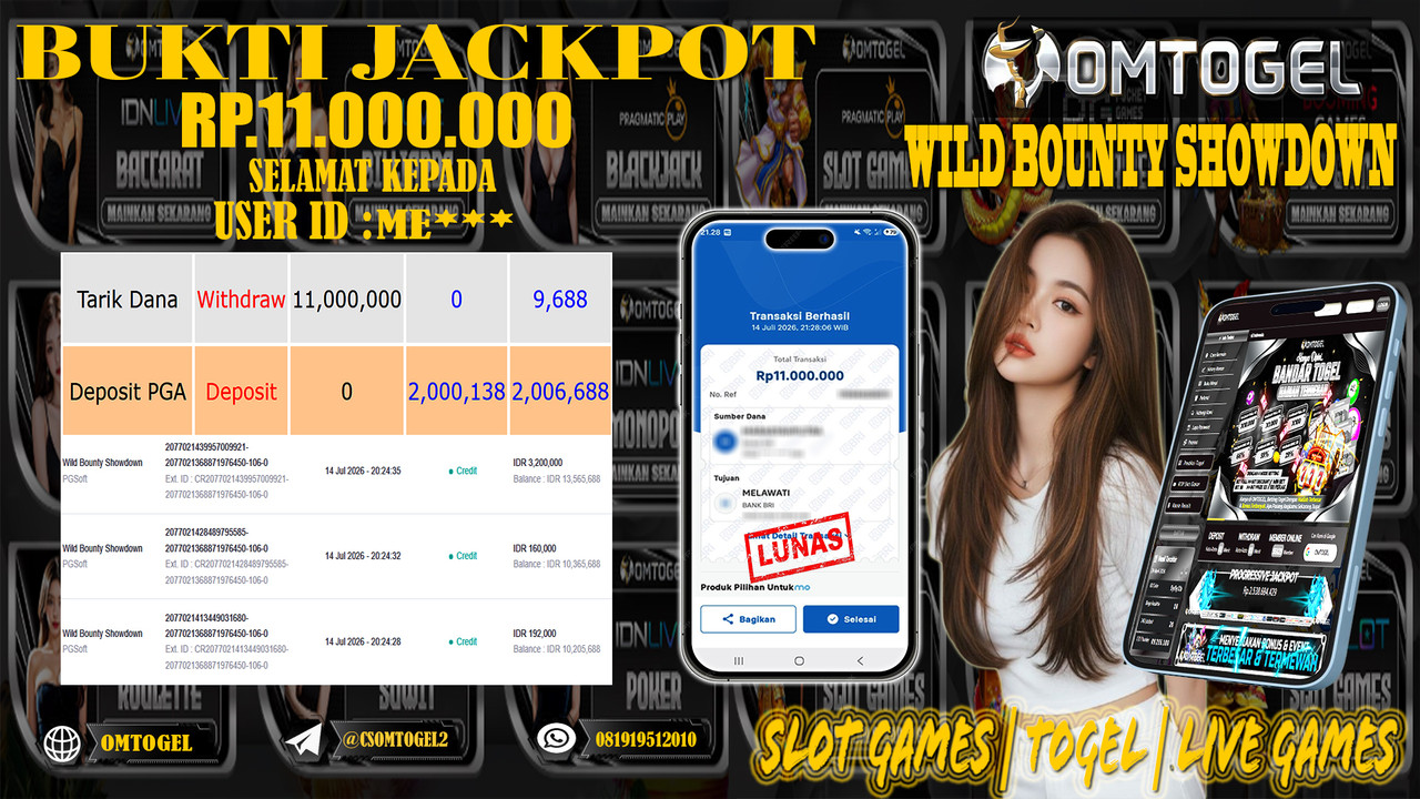 OMTOGEL JACKPOT PG SOFT WILD BOUNTY SHOWDOWN Rp.11,000,000,- DIBAYAR LUNAS