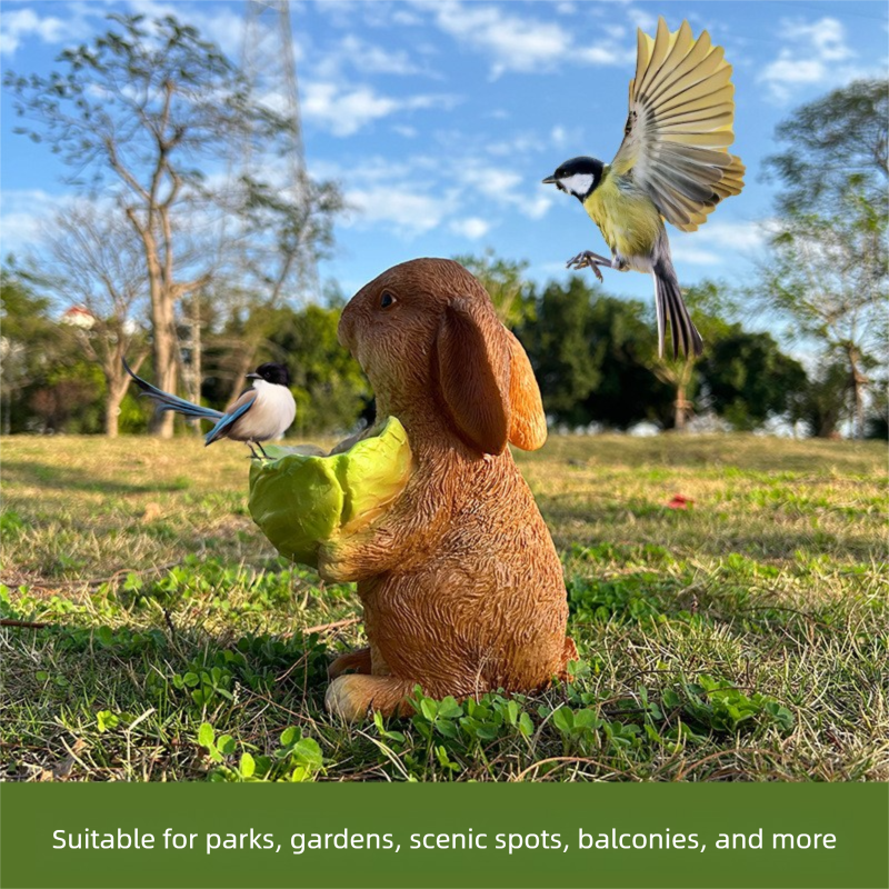 Cute Resin Rabbit Bird Feeder for Outdoor Garden Courtyard Balcony Landscape Decoration Durable Waterproof Animal Statue for Local Wild Bird Enthusiasts