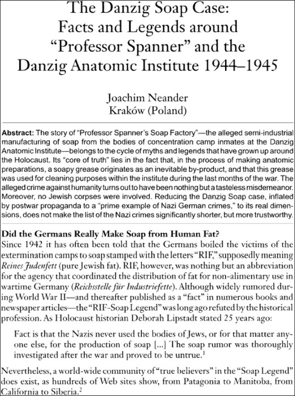 Holocaust - The Danzig Soap Case - Joachim Neander - RIF-Soap Legend - soapy grease as a by-product 