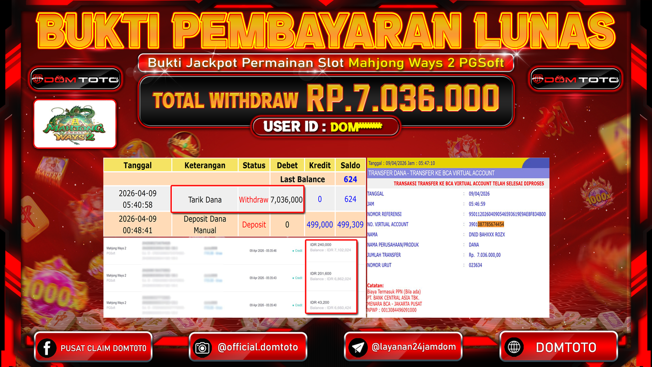 JACKPOT SLOT Mahjong Ways 2 PGSoft 09 APRIL 2026