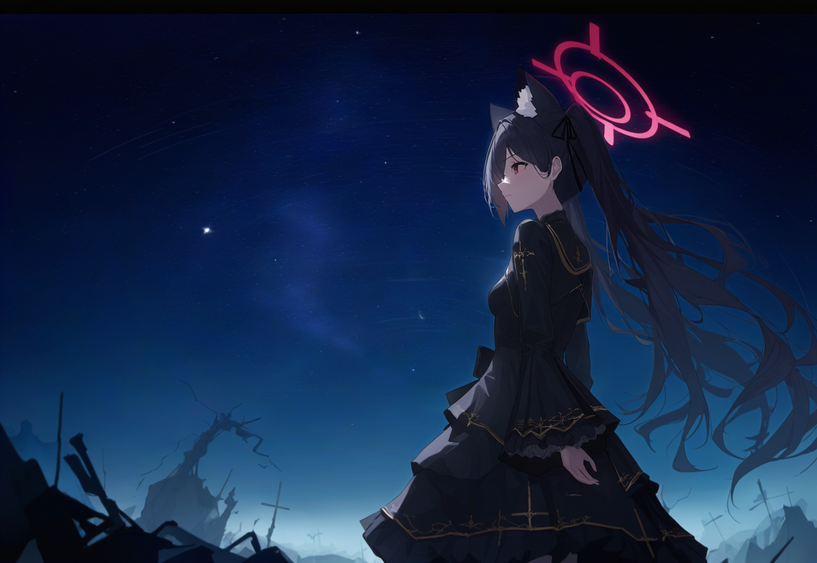 1girl, serika, [[shiroko terror]], [[blue archive]],  scenery, from side, from b s-1934117006