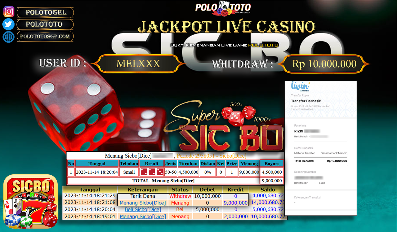 BUKTI PEMBAYARAN JACKPOT DIPOLOTOTO DIBAYAR LUNAS!!!