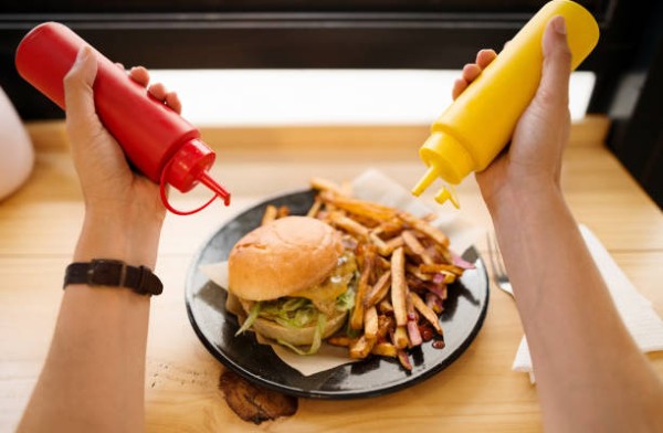 Adding spices to burgers