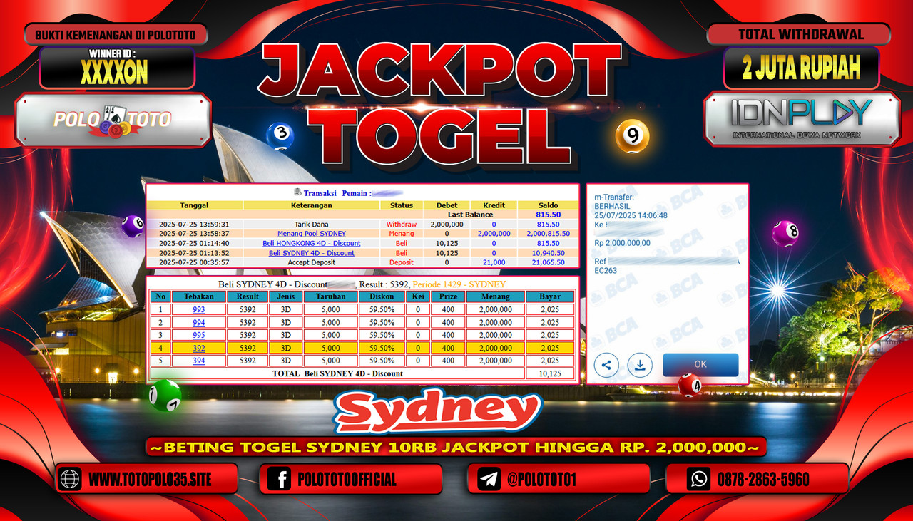 POLOTOTO JACKPOT TOGEL POOL SYDNEY Rp.2.000.000,- LUNAS