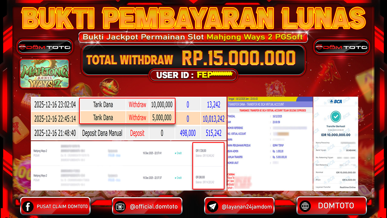JACKPOT SLOT Mahjong Ways 2 PGSoft 16 DECEMBER 2025