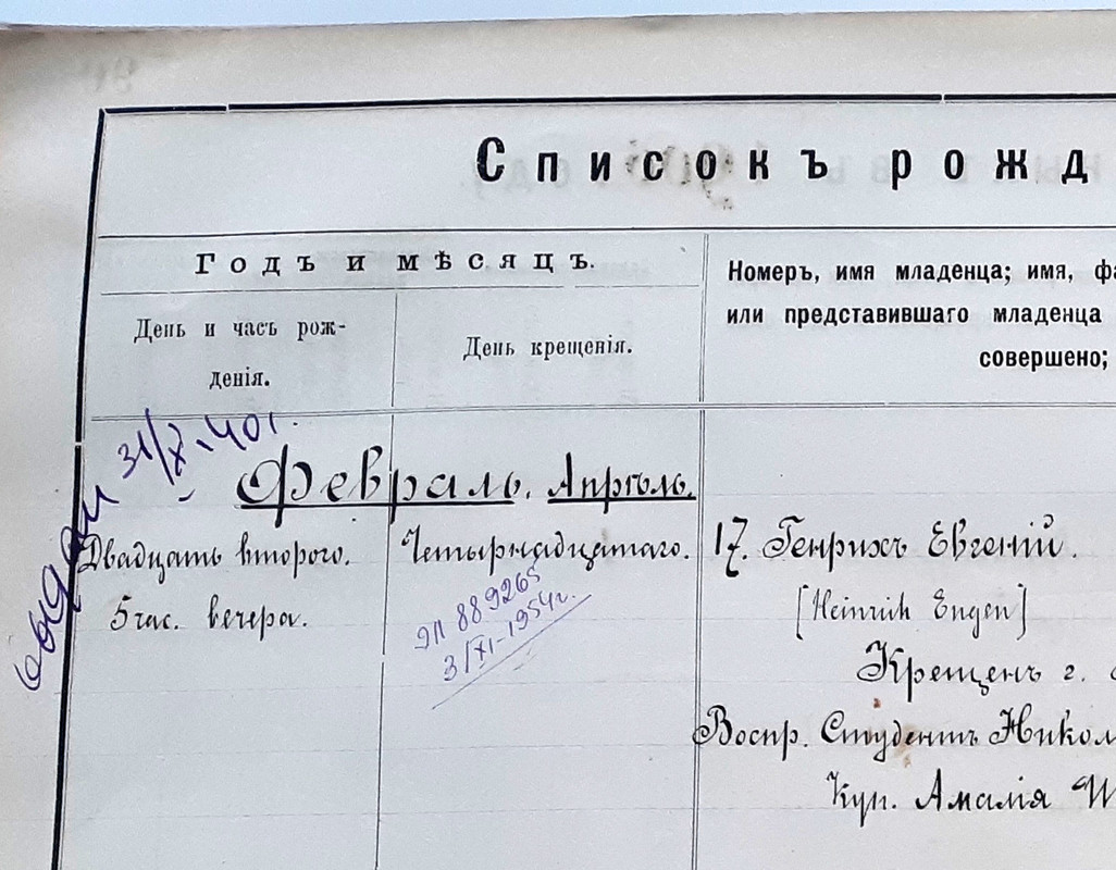 Шмидт Генрих Евгений Вольдемарович - рождение 22.02.1906