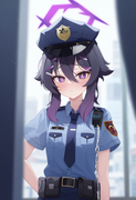 depth of field, 1girl, , [haruka (blue archive)], {{{{police uniform}}}}, blue a s-591534625
