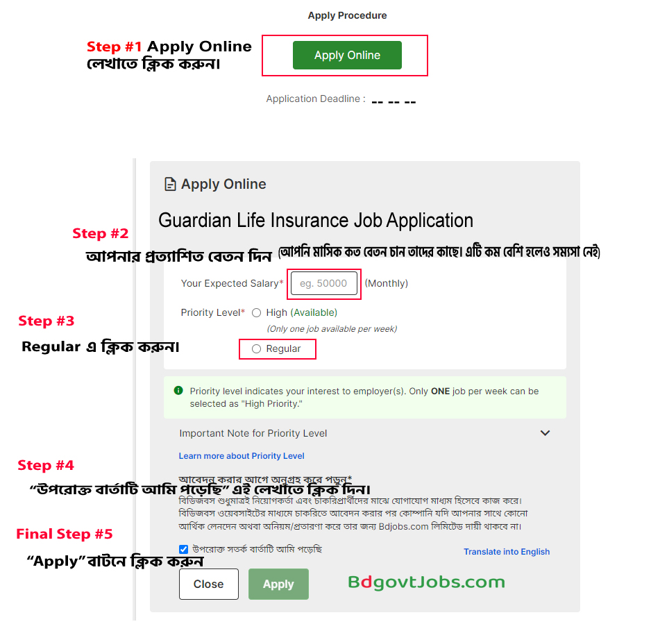 Guardian Life Insurance Limited Job Application Infographic