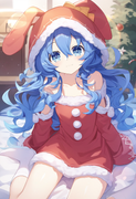 1girl, yoshino (date a live), blue eyes, blue hair, flat chest,  santa costume,  s-3648153745