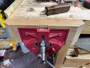 Sliding-jaw-is-inset-into-a-white-oak-block-fixed-jaw-is-behind-the-table-so-that-the-clamping-surf