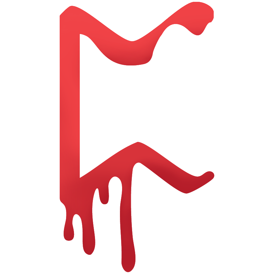 The rune Perthro, bright red and  dripping blood.