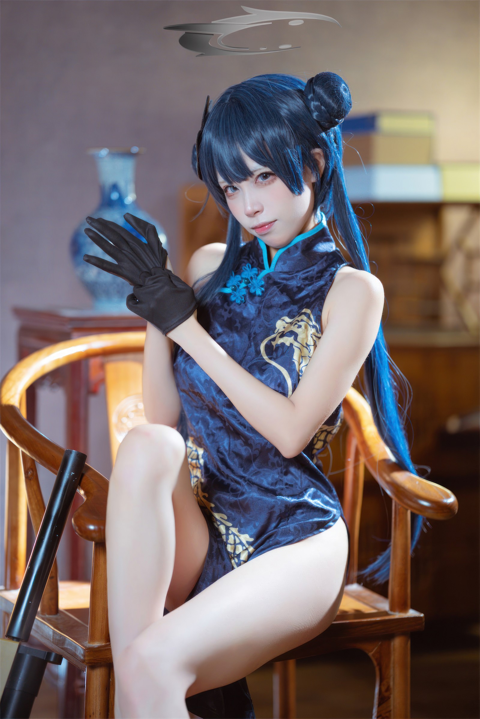 三無人型 COS 二次元：蔚蓝档案龙华妃咲旗袍写真（42P／407M）插图8