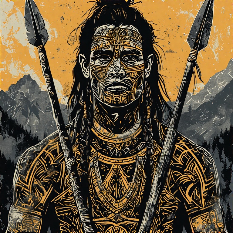 A-tribal-warrior-in-woodcut-st-20