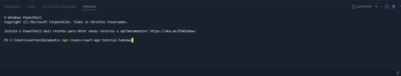 Print do comando no meu vscode