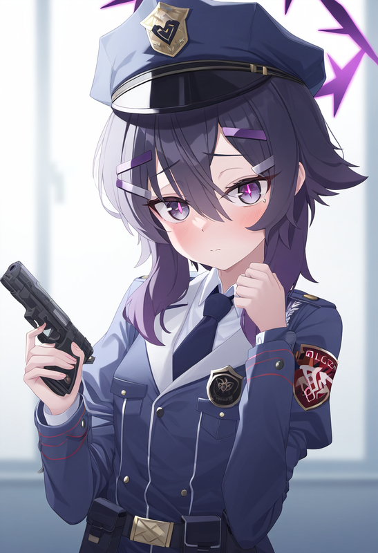 depth of field, 1girl, , haruka (blue archive), {{{{police uniform}}}}, blue arc s-3332177349
