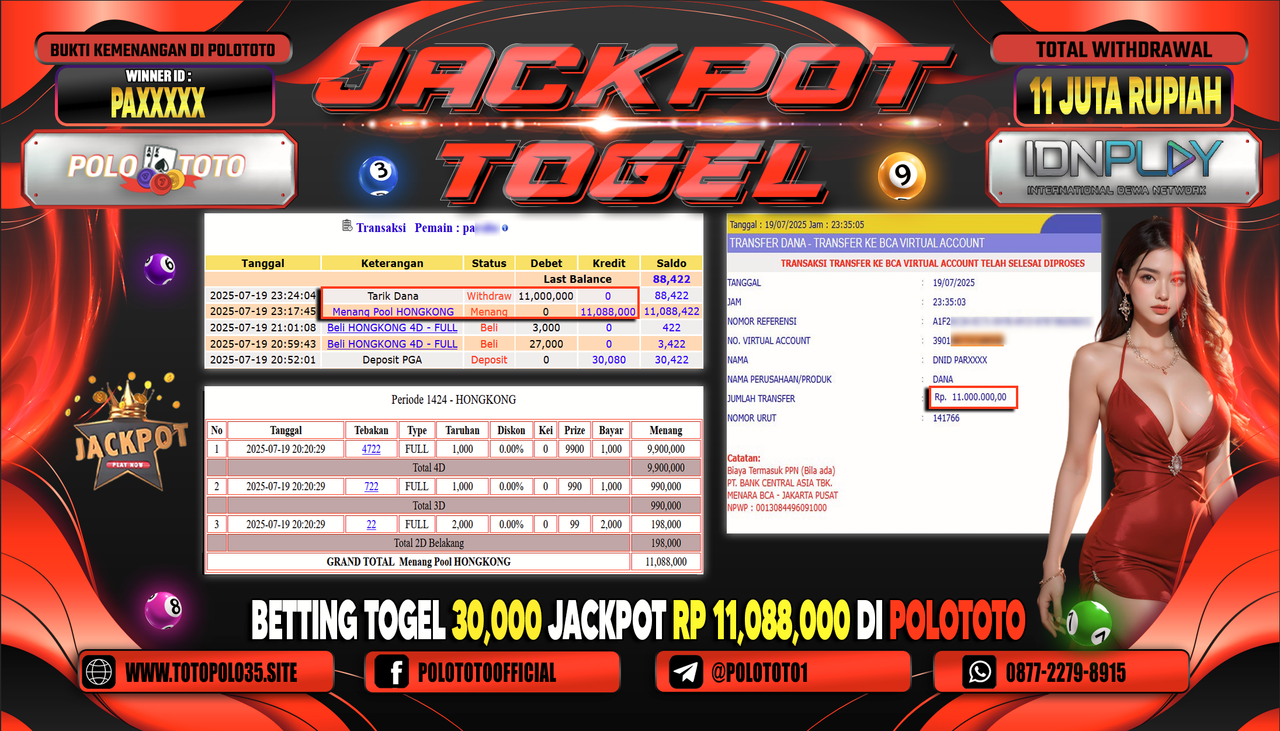 POLOTOTO JACKPOT TOGEL HONGKONG LOTTO Rp.11.000.000,- LUNAS