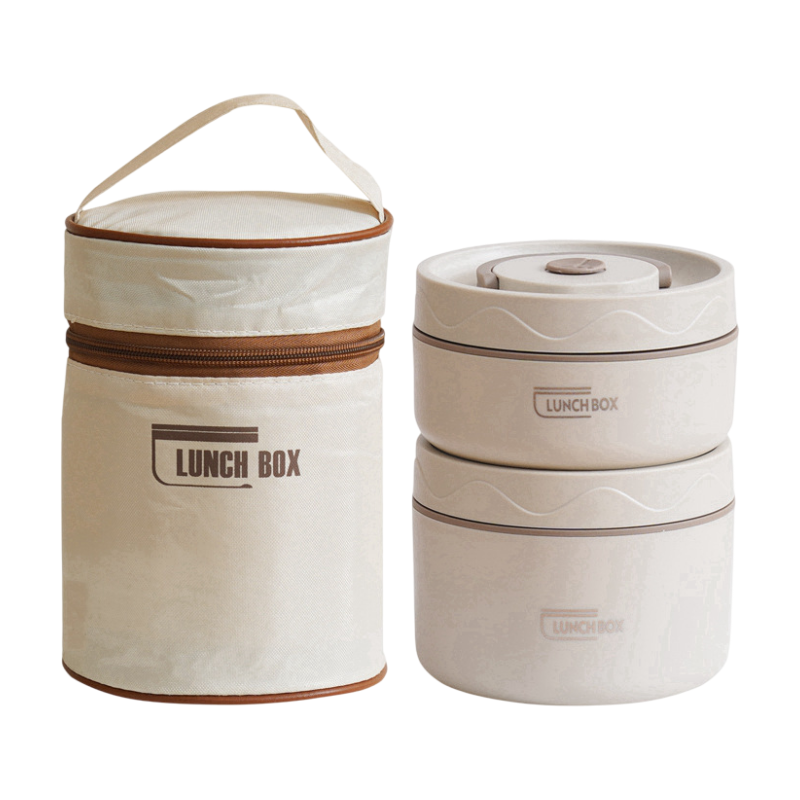 2-Pack Beige 304 Stainless Steel Microwave-Safe Lunch Box Set - Stackable Insulated Bento Containers for Office & School