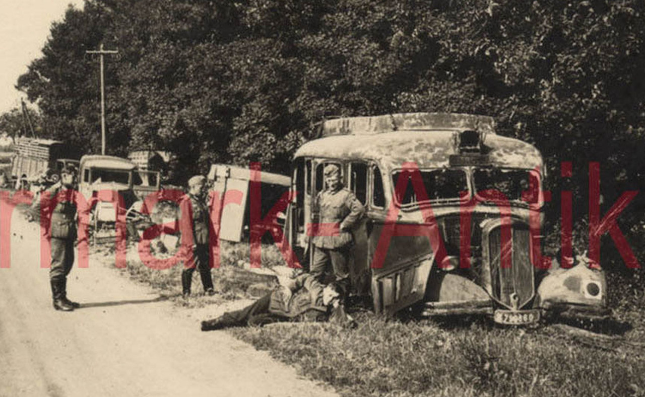 Destroyed Citroen Army bus - France, 1940