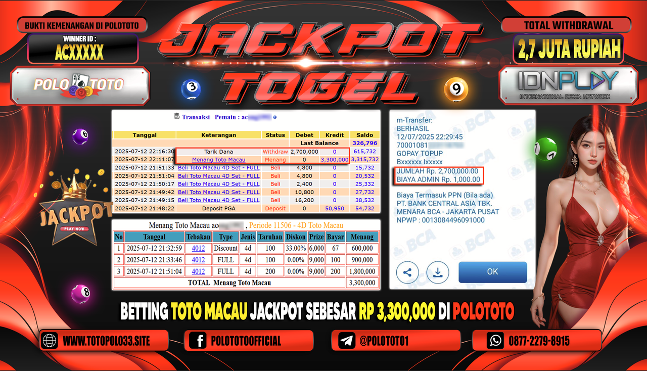 POLOTOTO JACKPOT TOGEL TOTO MACAU Rp.2.700.000,-